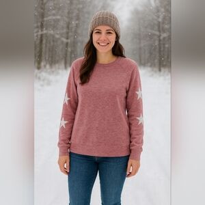 Easel Heathered Pink Sweatshirt with White Star Accents S